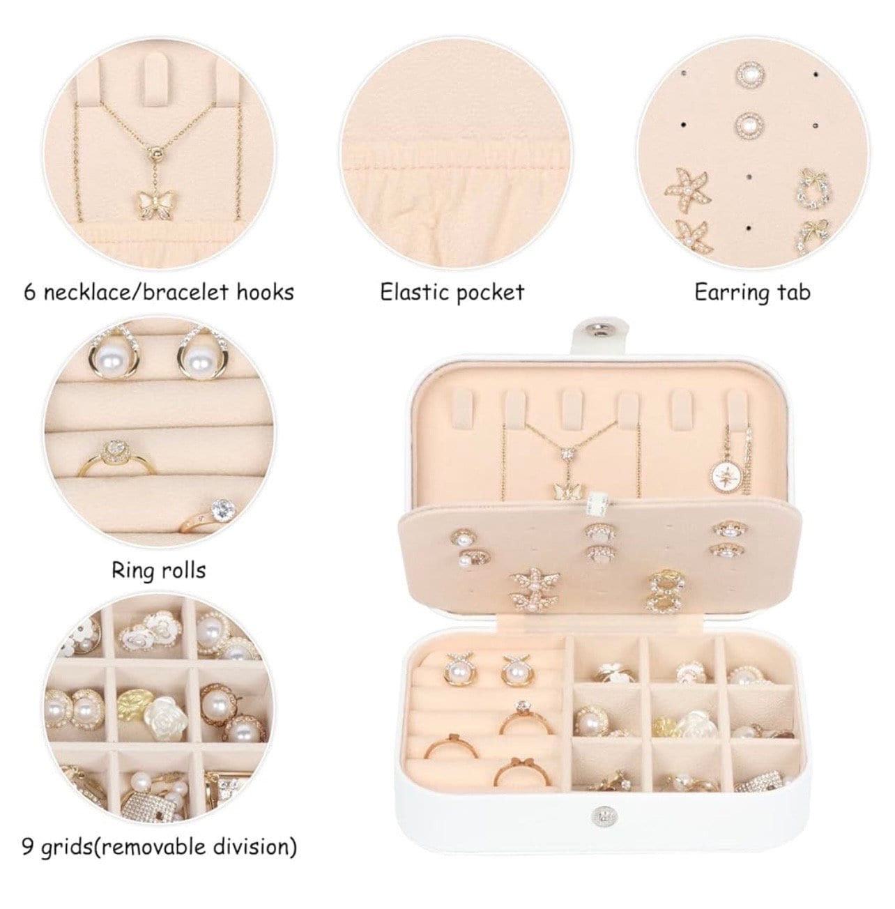 Order of Eastern Star OES white TRAVEL Jewelry Box, Jewelry Organizer Cases, Jewelry Storage Box for Necklace, Earrings, rings and more