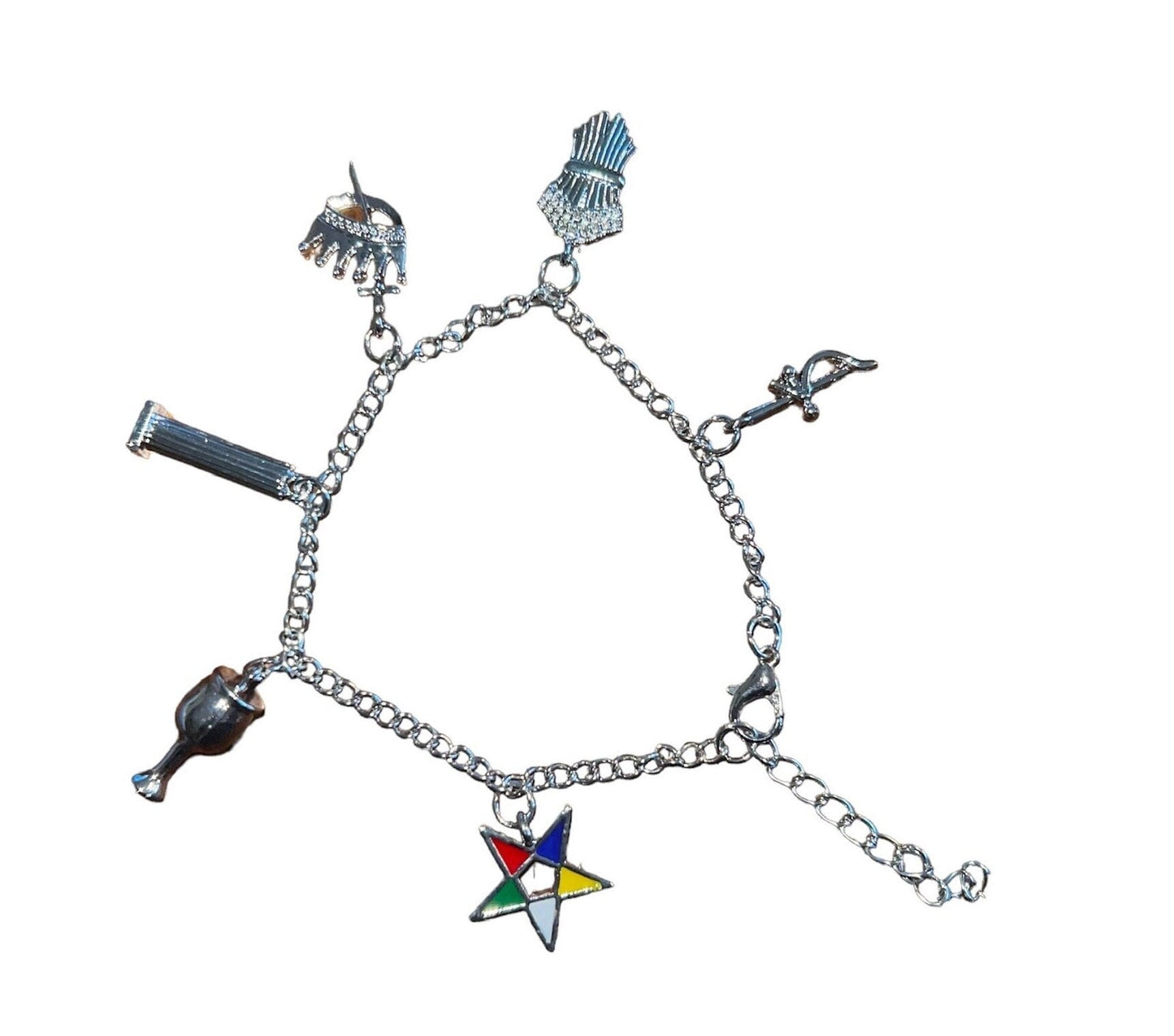 Order of eastern star oes charm bracelet oes sorority bracelet sisterhood star point charms (silver color)
