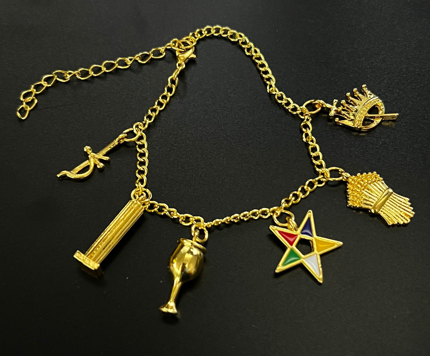 Order of Eastern Star OES Charm Bracelet OES Sorority Bracelet Sisterhood star point charms (Gold Color)