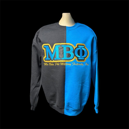 Mu Beta Phi Embroidered Two Color Split Sweatshirt