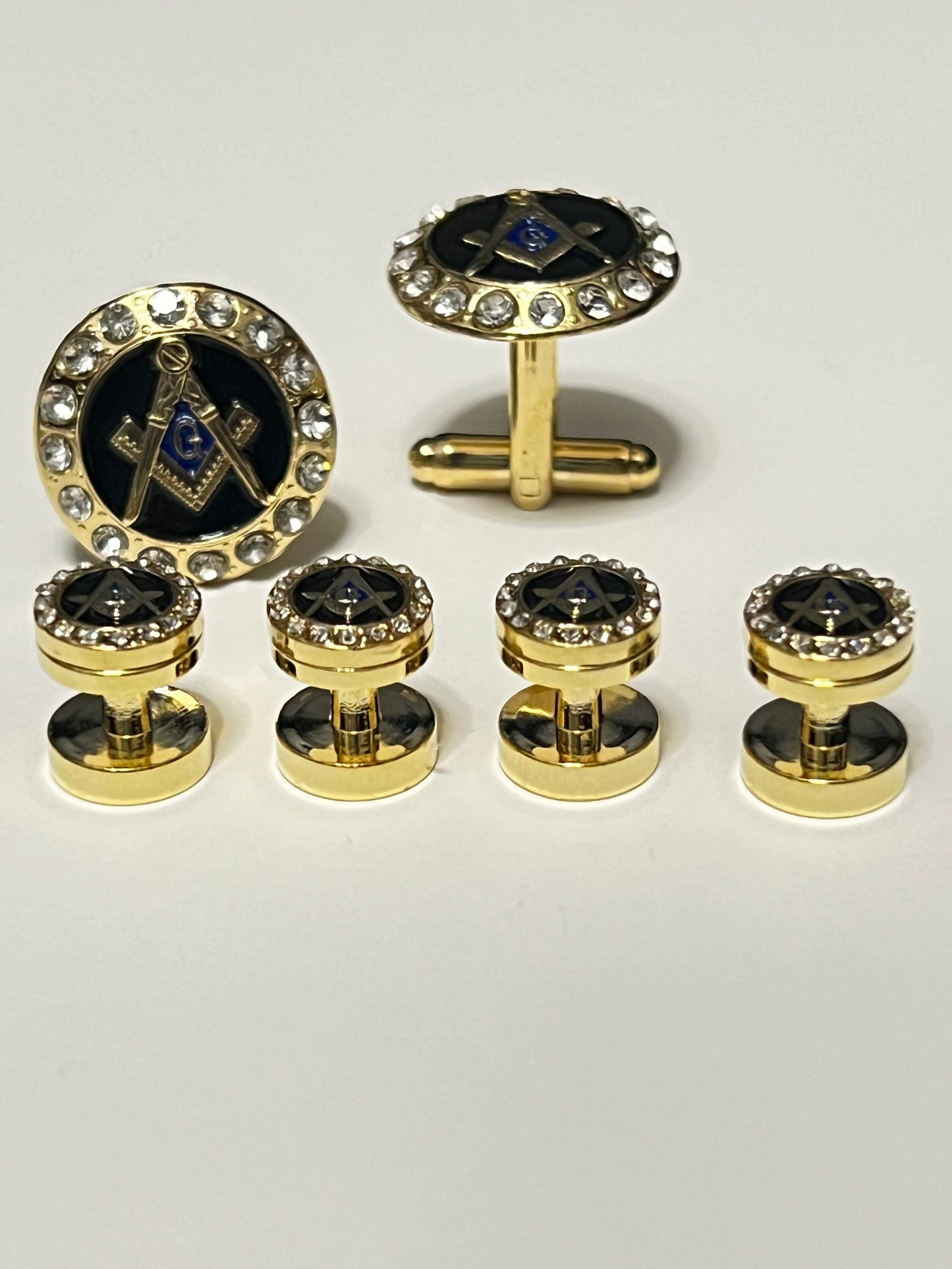 Crystal Freemason Masonic Cufflinks Black Gold Crystal Compass Cufflinks & shirt Studs for Mason Masons