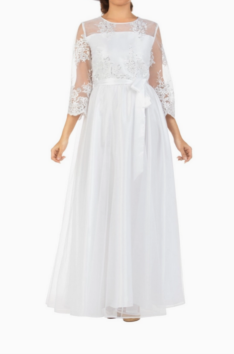White dress Lux Lace Dress w/ Belt 1 Pc