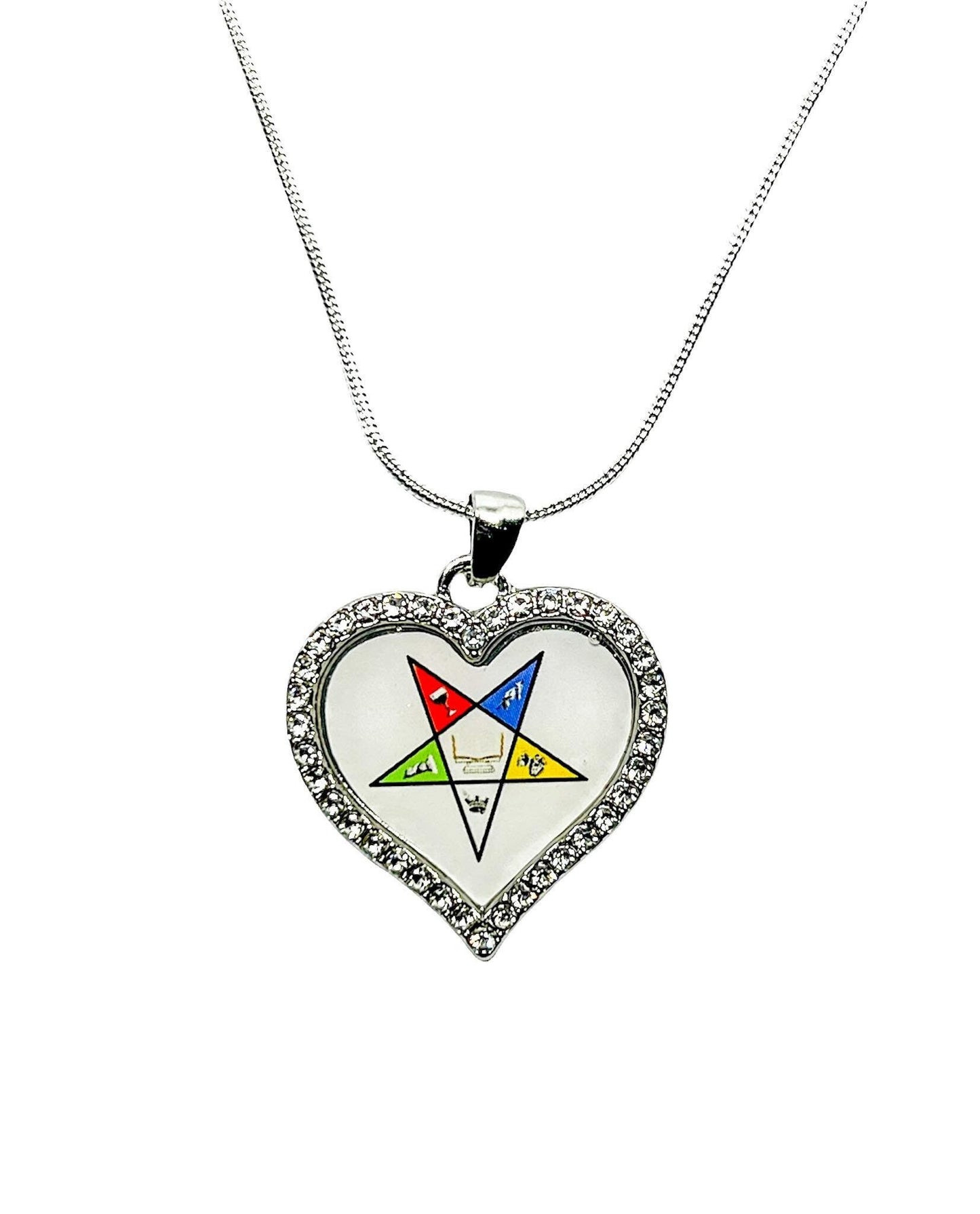 Order of Eastern Star OES Heart shaped Necklace w/ Rhinestone