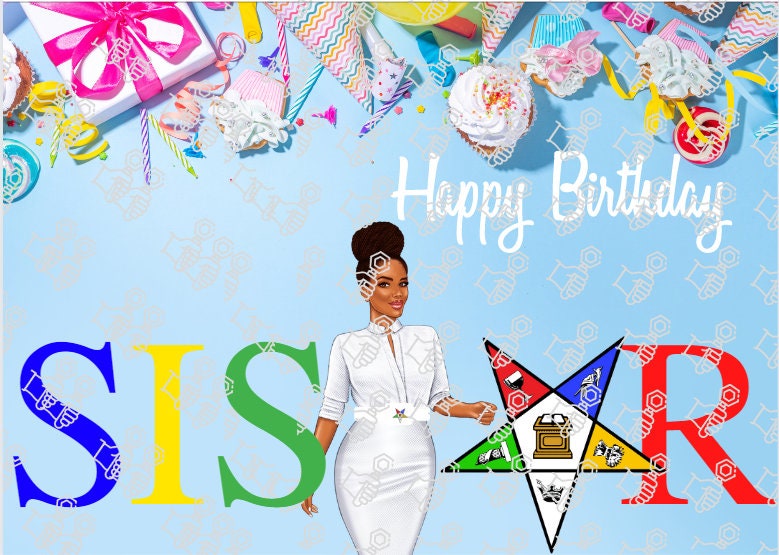 Happy Birthday OES Order of Eastern Star Sisters sisterhood Fraternal Holiday Sorority Folded blank card