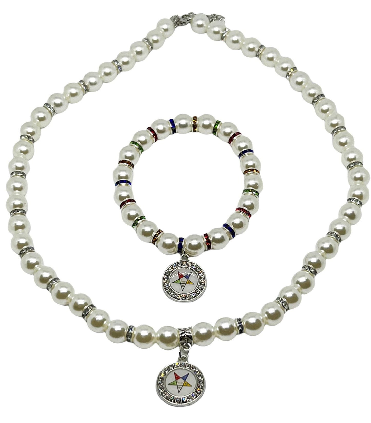 Order of Eastern Star OES White Pearl Necklace and Bracelet set