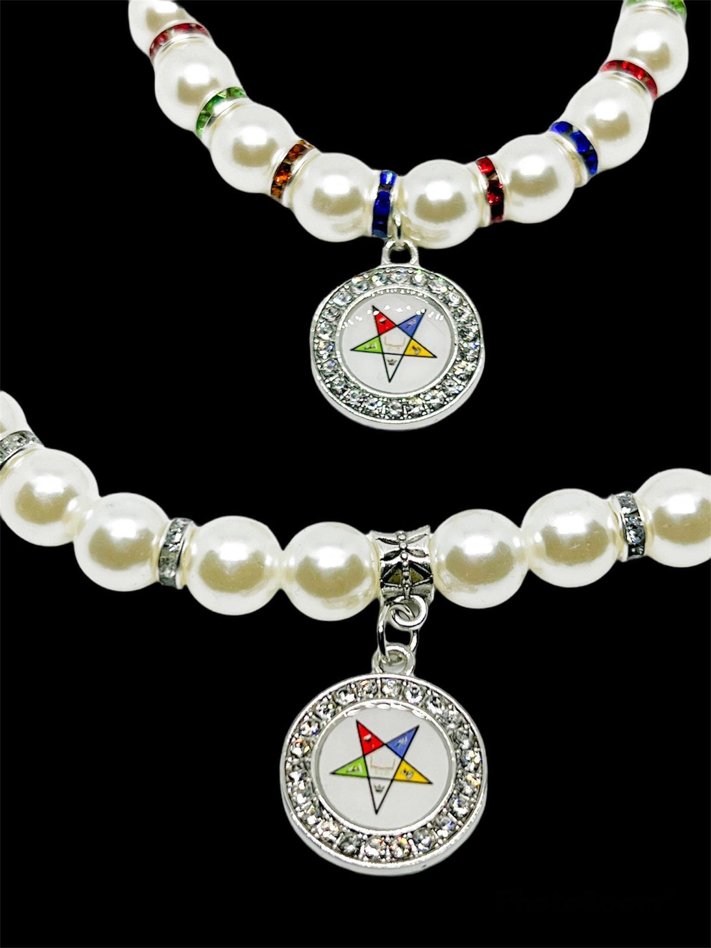 Order of Eastern Star OES White Pearl Necklace and Bracelet set