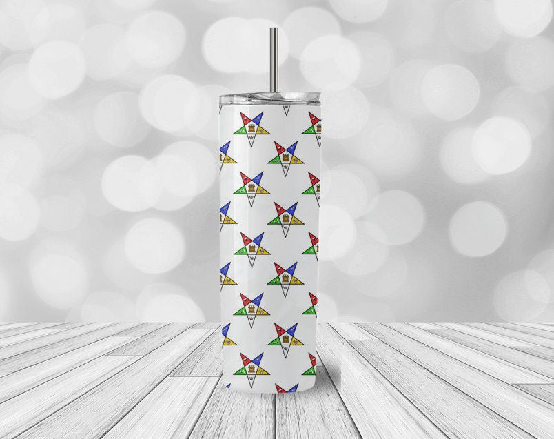 OES White BG members Multi Logo Order of Eastern Star Tumbler Both star design available