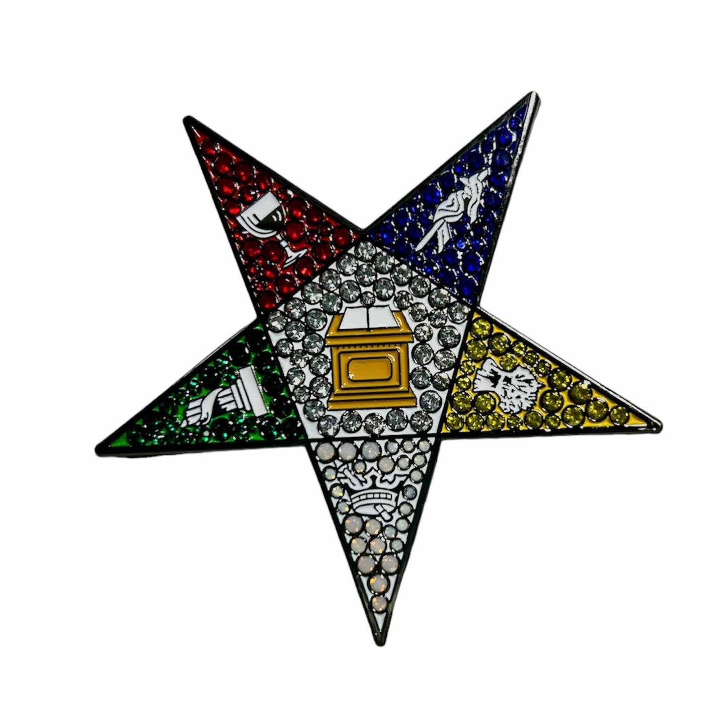 Order of Eastern Star Unique Oes star Logo bling brooch, corsage broach pin design.