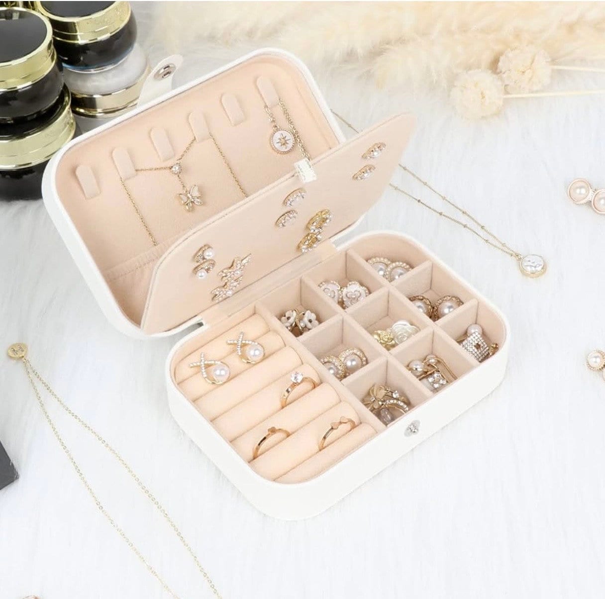 Order of Eastern Star OES white TRAVEL Jewelry Box,  Jewelry Organizer Cases, Jewelry Storage Box for Necklace, Earrings, rings and more