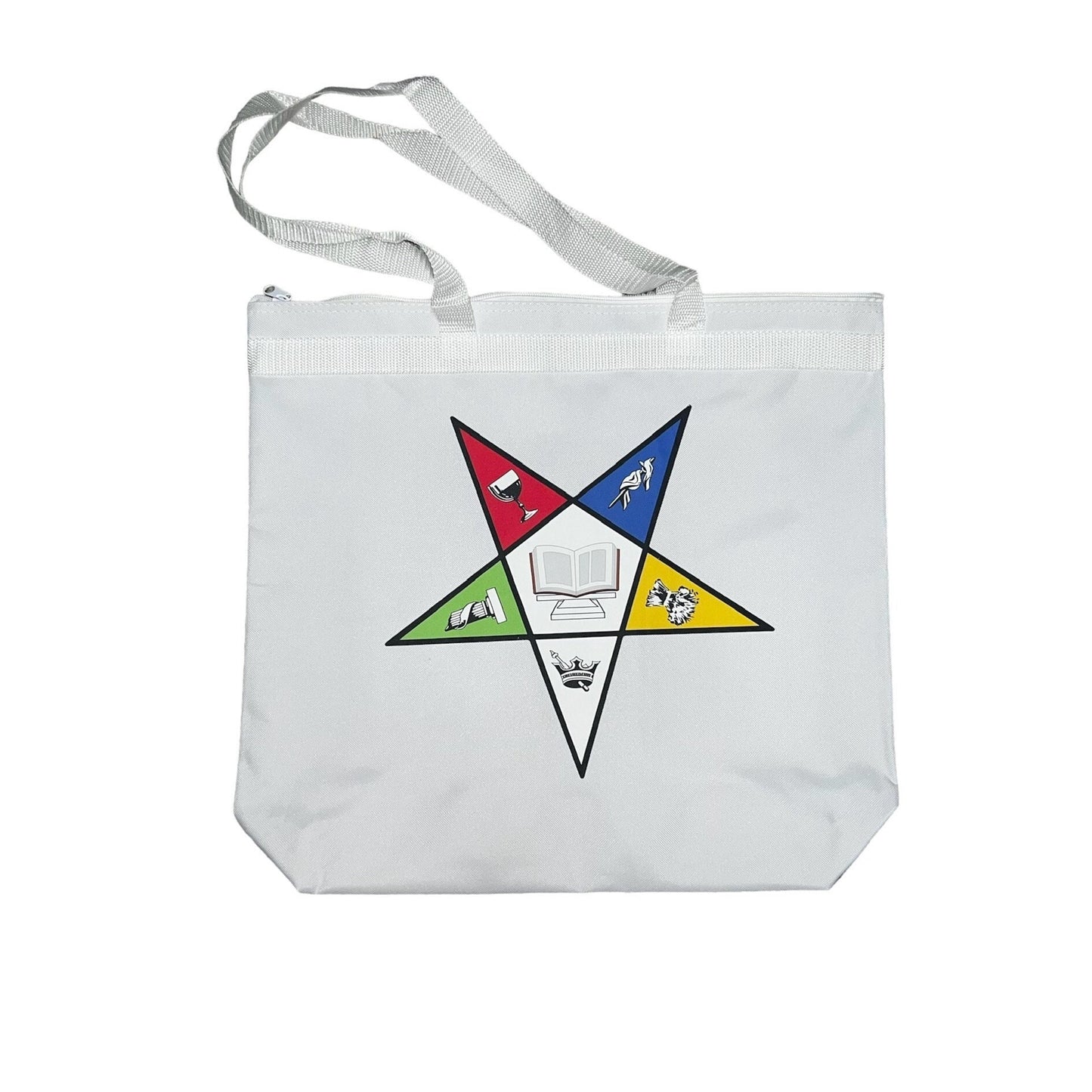 Order of Eastern Star O.E.S. white logo large canvas zipper bag, logo on one sides