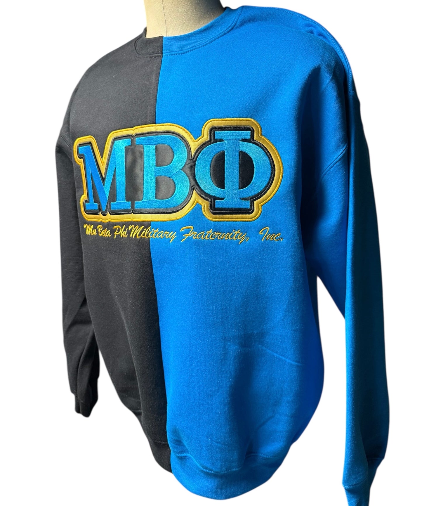 Mu Beta Phi Embroidered Two Color Split Sweatshirt