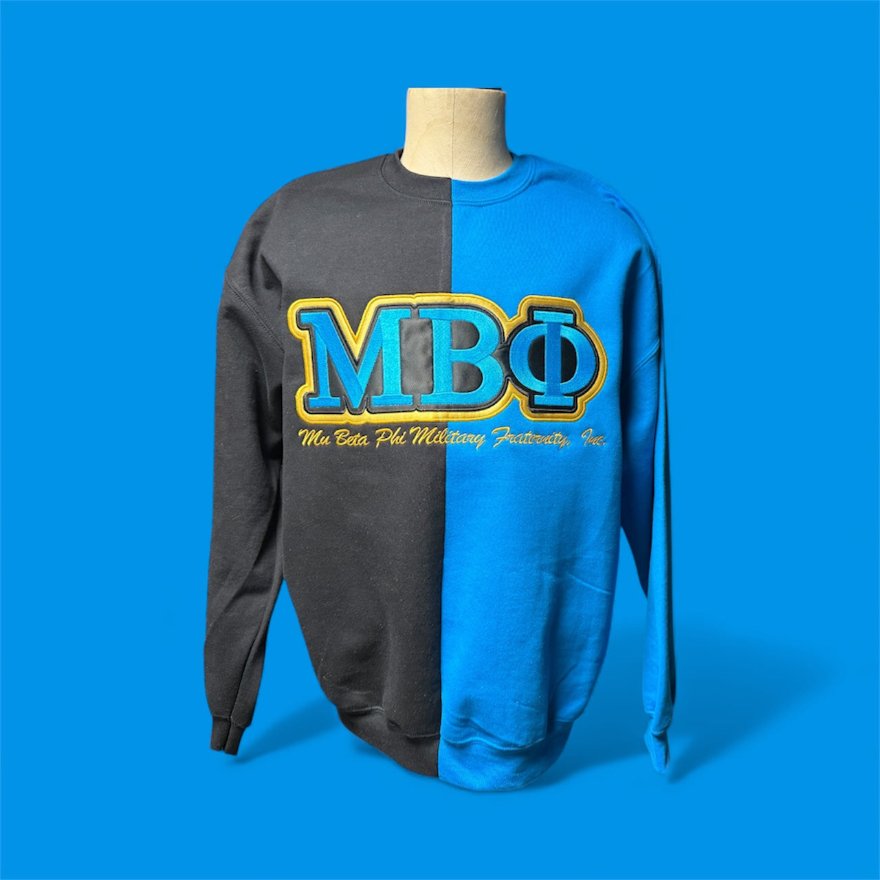 Mu Beta Phi Embroidered Two Color Split Sweatshirt