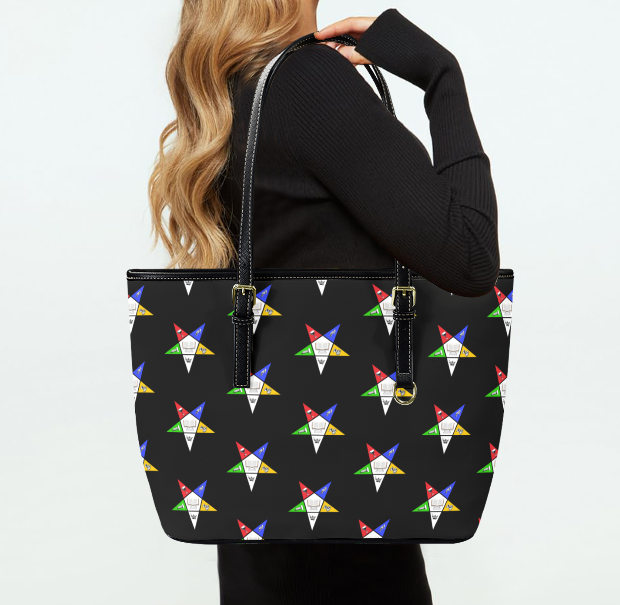 Order of Eastern Star OES logo Geometric Pattern Tote Bag, Black with Logo all over