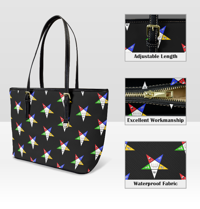 Order of Eastern Star OES logo Geometric Pattern Tote Bag, Black with Logo all over