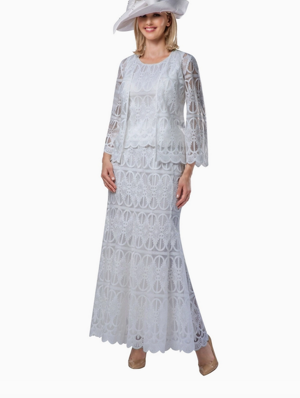 3pc Lace Skirt Suit w/ Scallop Hems Order of Eastern Star dress