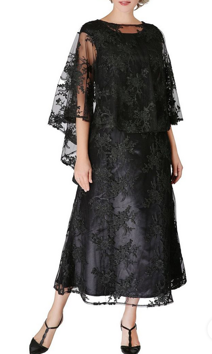 Maxi 2pc Lace Dress & Hi-Lo Pull Over Lace Cape 1510