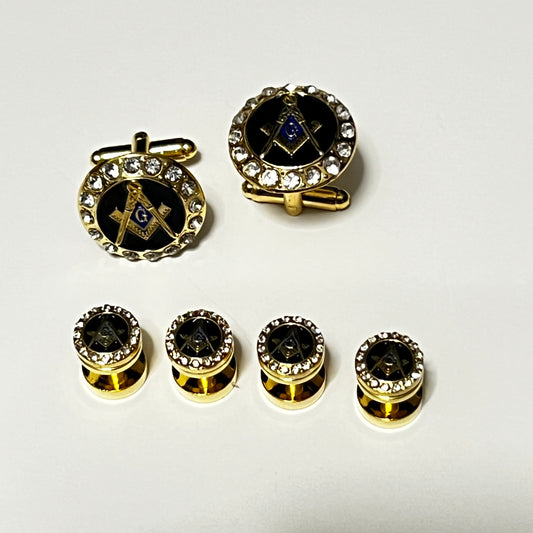 Crystal Freemason Masonic Cufflinks Black Gold Crystal Compass Cufflinks & shirt Studs for Mason Masons