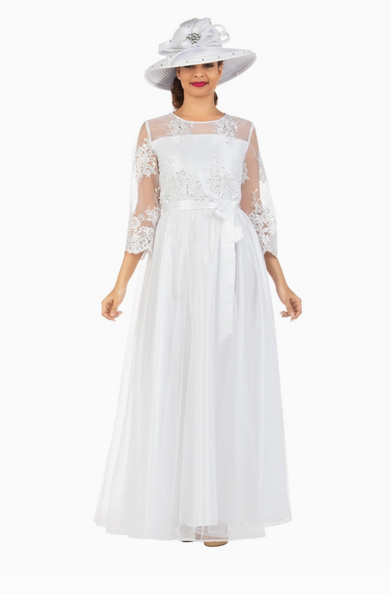 White dress Lux Lace Dress w/ Belt  1 Pc