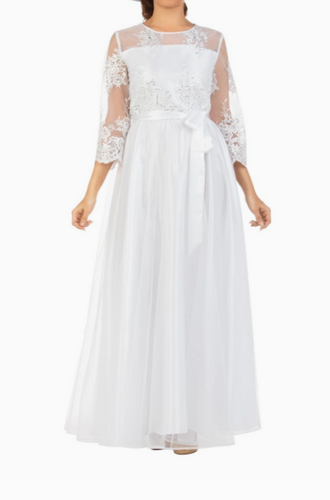 White dress Lux Lace Dress w/ Belt  1 Pc