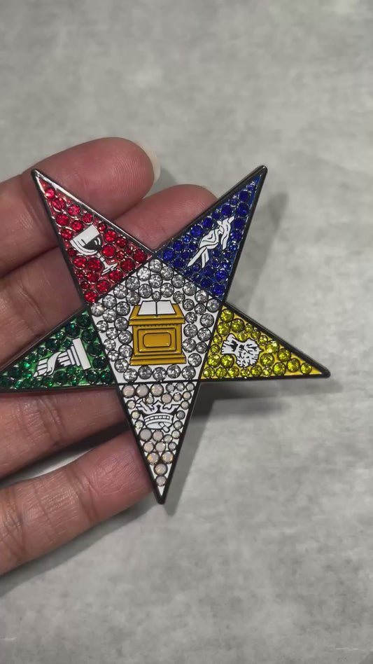 Order of Eastern Star Unique Oes star Logo bling brooch, corsage broach pin design.