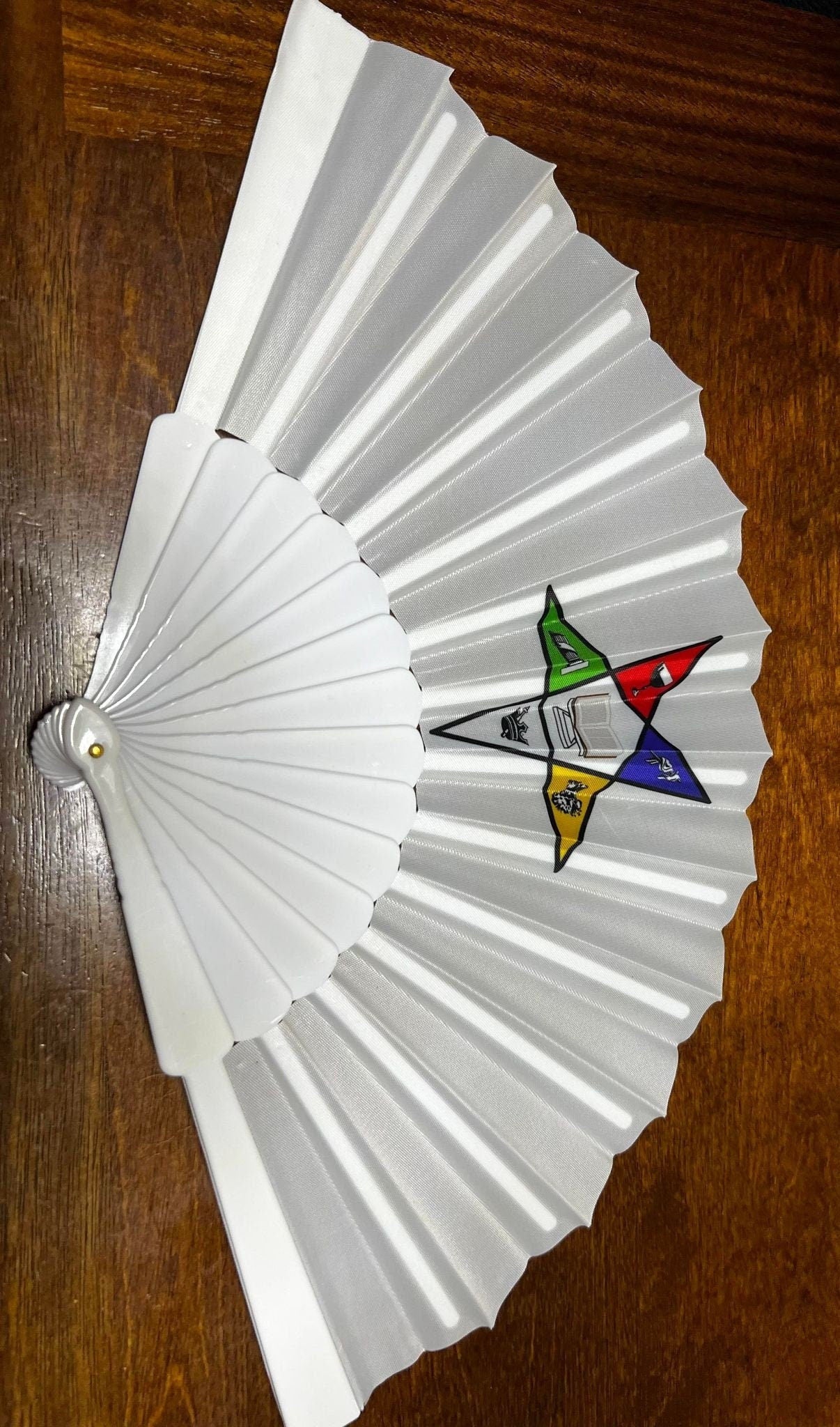 Order of Eastern Star OES White 9" Retractable Accordion Style Hand Fan