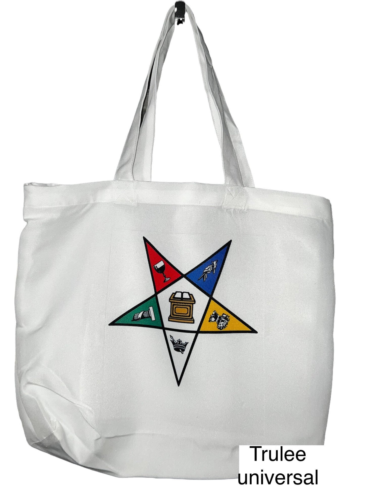 Order of Eastern Star OES White logo tote bag 100% Polyester reusable bag