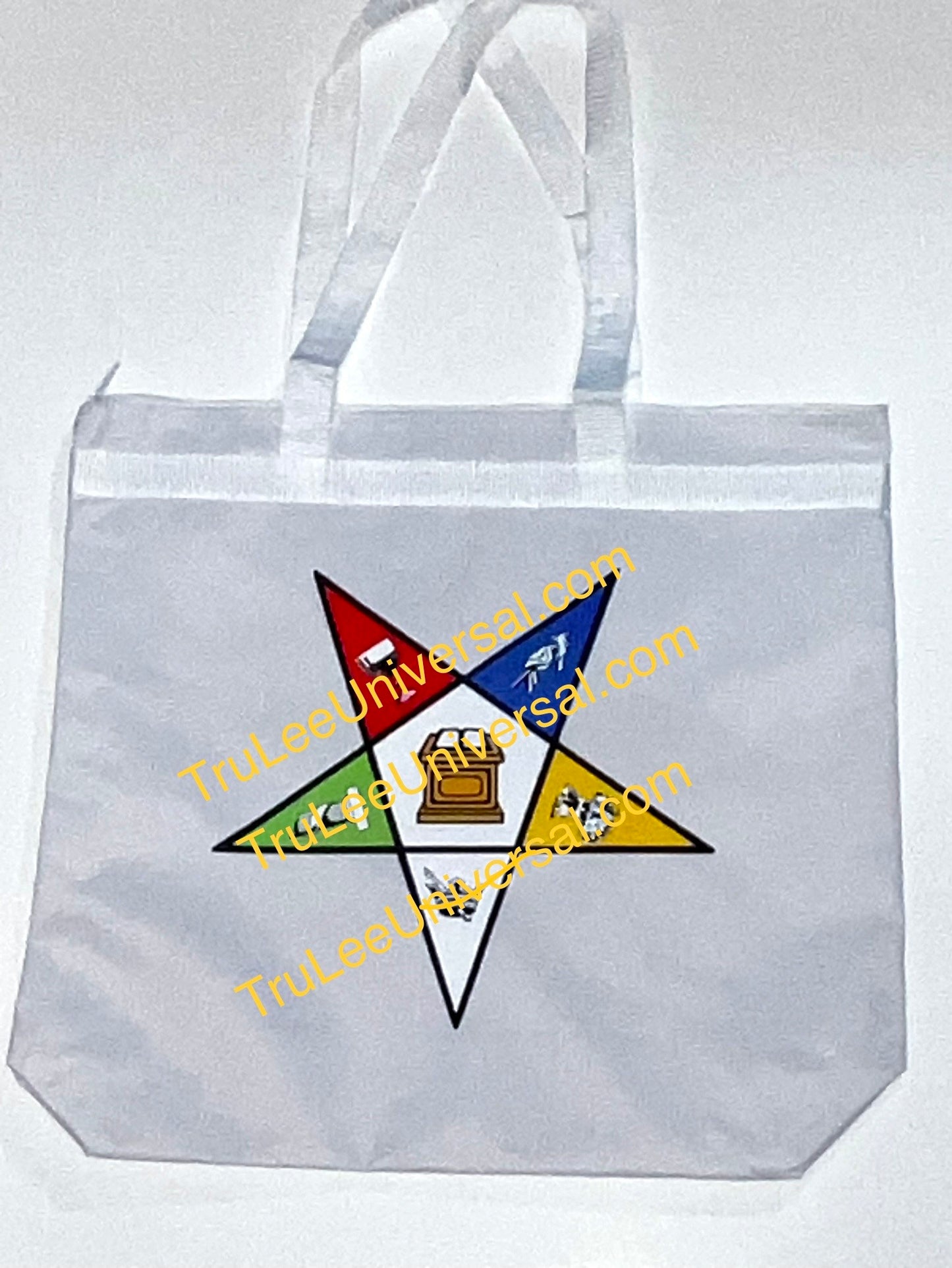 Order of Eastern Star OES logo large White bag w/ zipper, Logo on one sides