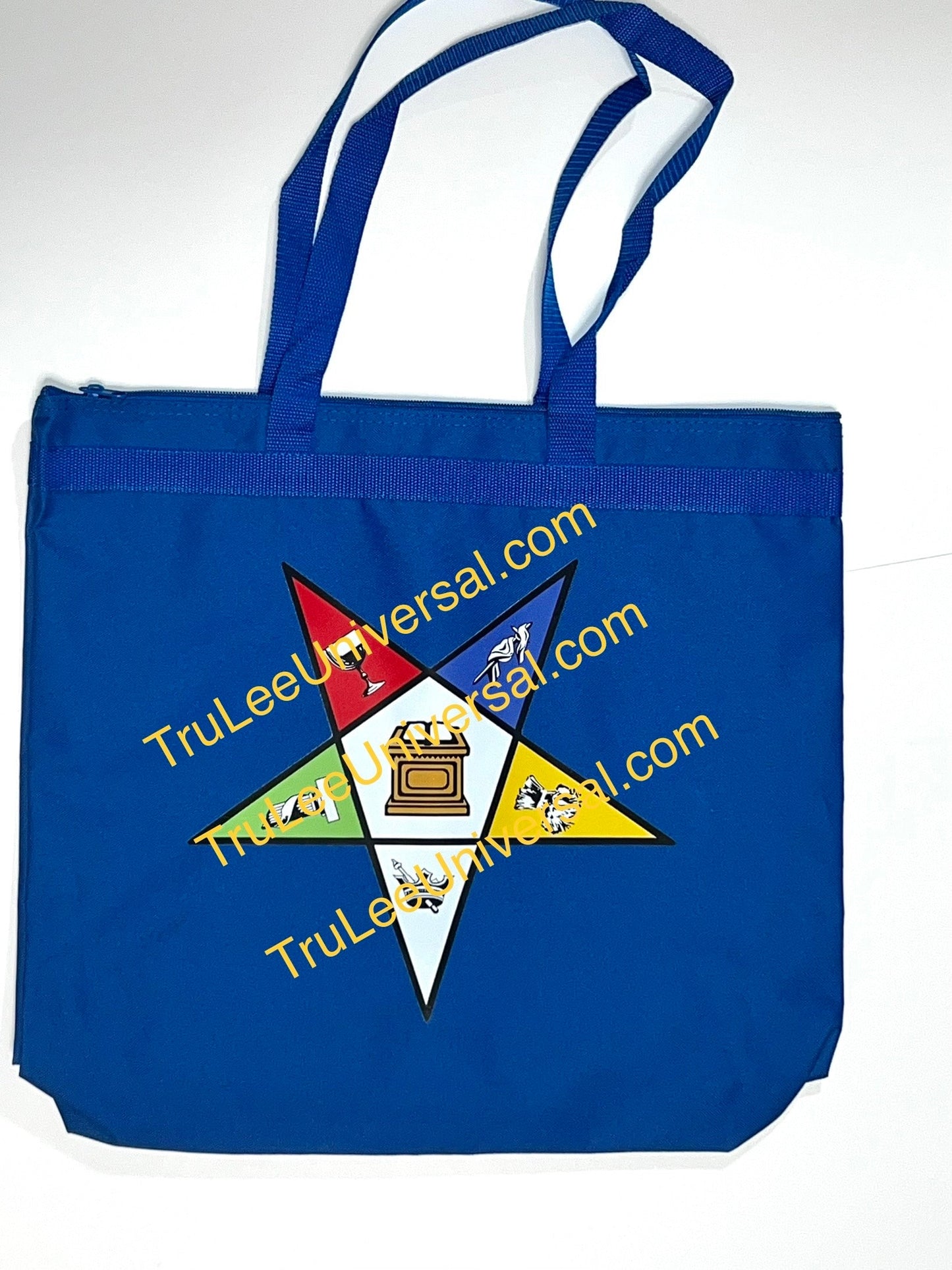 Order of Eastern Star OES logo large Blue bag w/ zipper, Logo on one sides