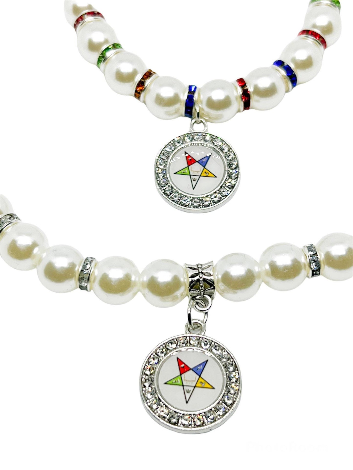 Order of Eastern Star OES White Pearl Necklace and Bracelet set