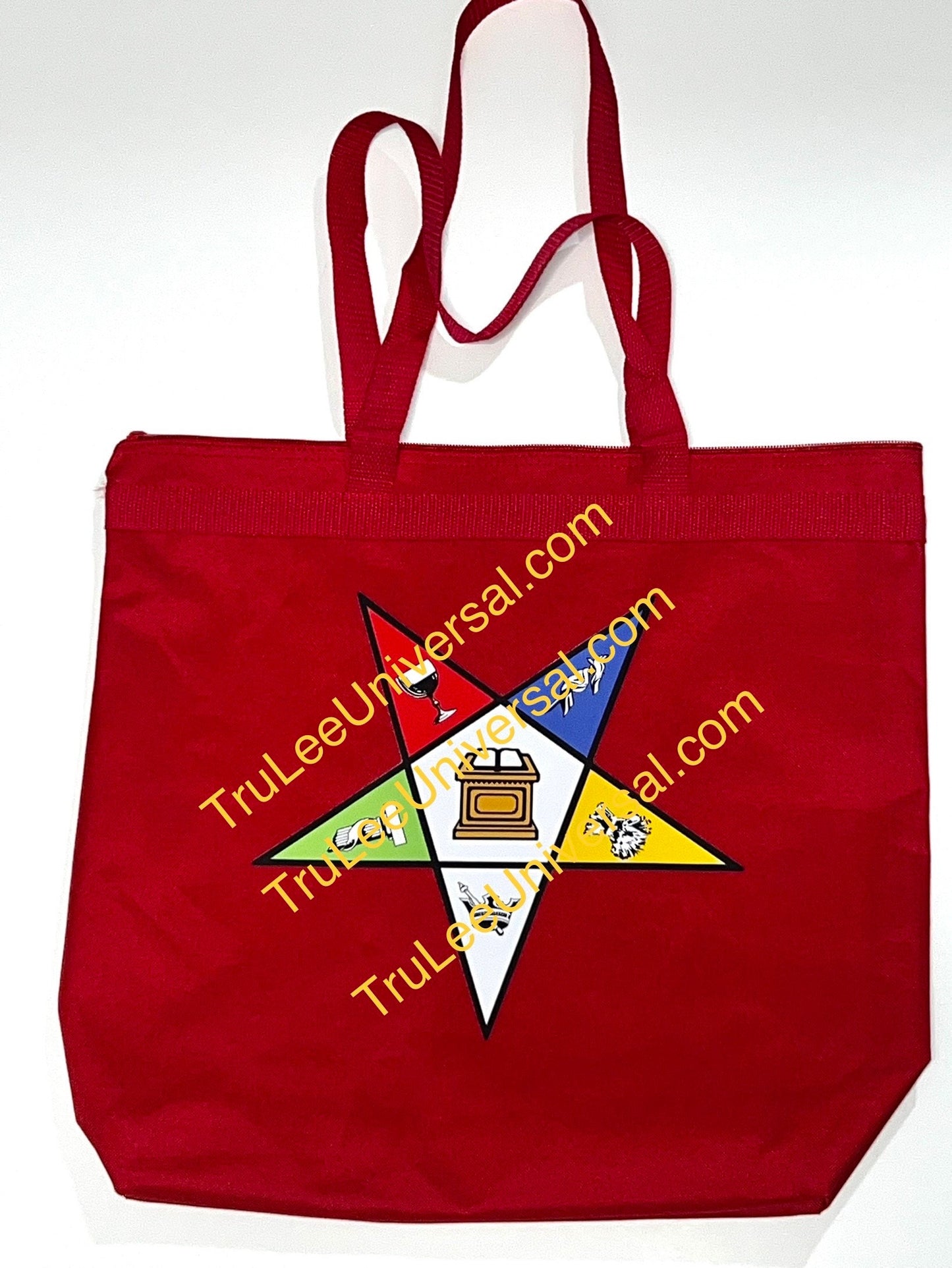 Order of Eastern Star OES logo large Red bag w/ zipper, Logo on one sides