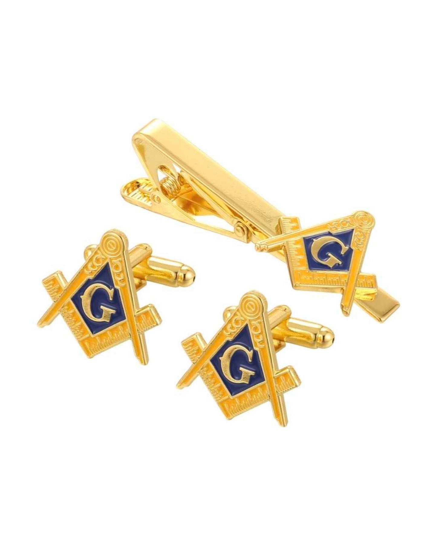 Masonic Compass Freemason Mason Cuff link and Tie Clip Set cufflinks